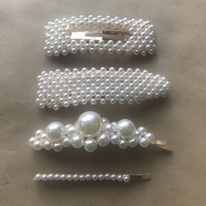 4 Faux Pearl Oversized Embellished Hair Pins Clips